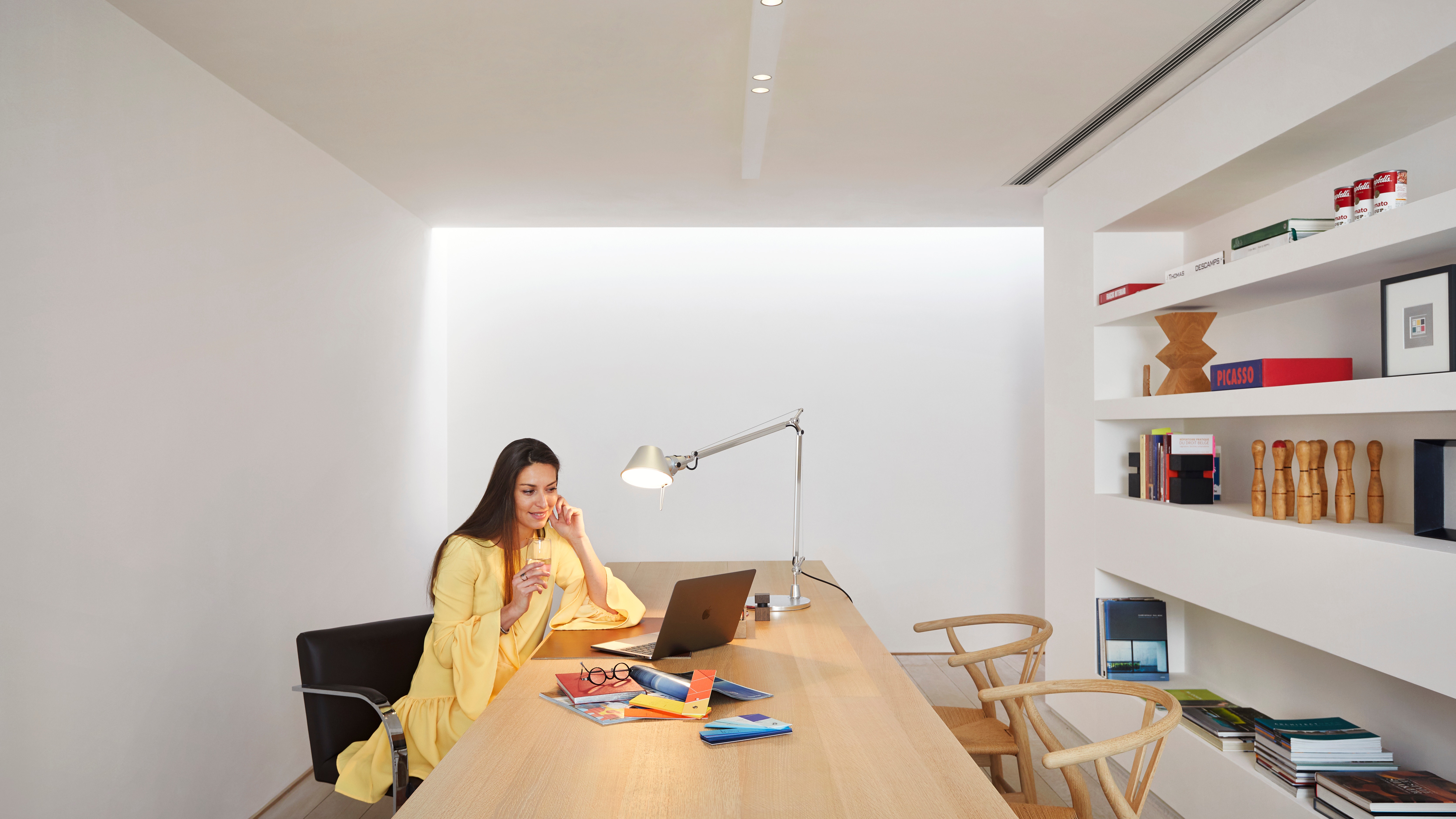 A woman working in her home office