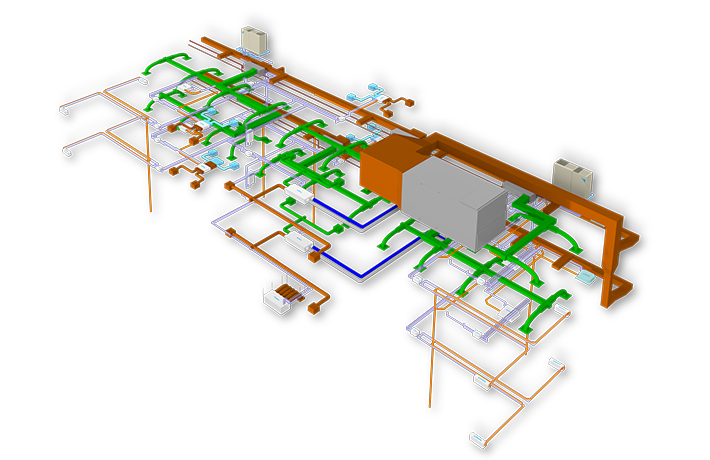 3D-Modell, das wertvolle Informationen über die Spezifikationen des Gebäudes enthält, z.&nbsp;B. Gebäudeabmessungen, Elektrik und Rohrleitungen